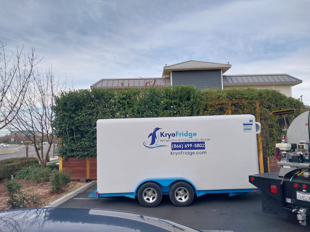 Refrigeration trailer rental set up at a job site