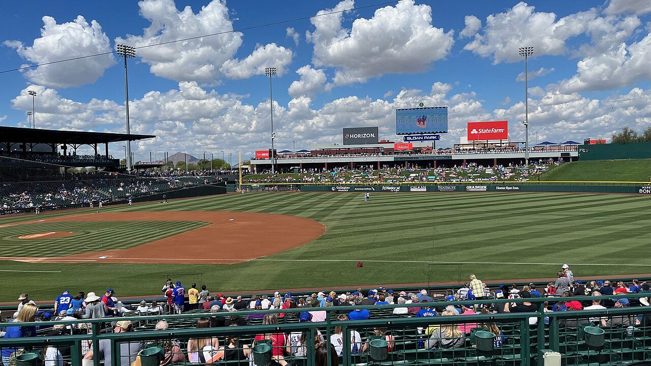 Packed crowd at Sloan Park in Mesa during Cubs spring training, an event that drives major concession and catering cold-storage demand