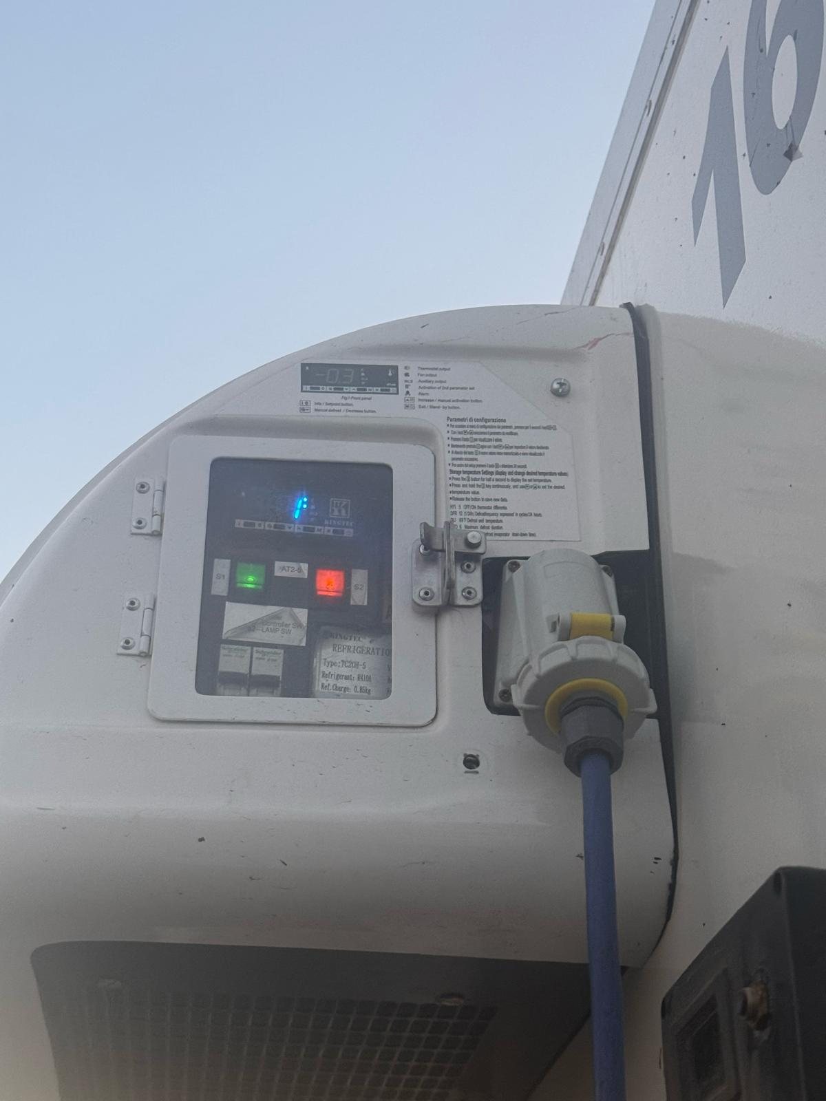 Close view of a KryoFridge trailer reefer power unit and digital control panel