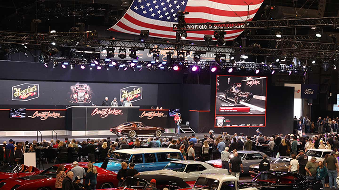Barrett-Jackson collector car auction floor at WestWorld of Scottsdale