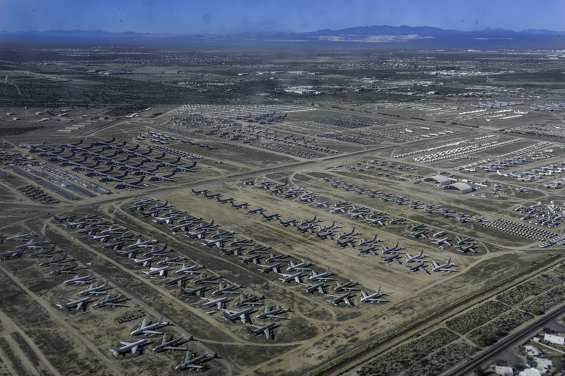 Aerial of the Davis-Monthan boneyard near Tucson, representing the base and defense contractors that depend on reliable food service