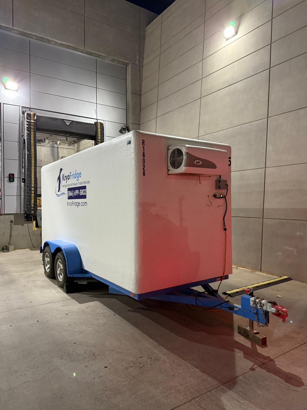 Interior view of a KryoFridge trailer showing the insulated food-safe walls and refrigeration unit