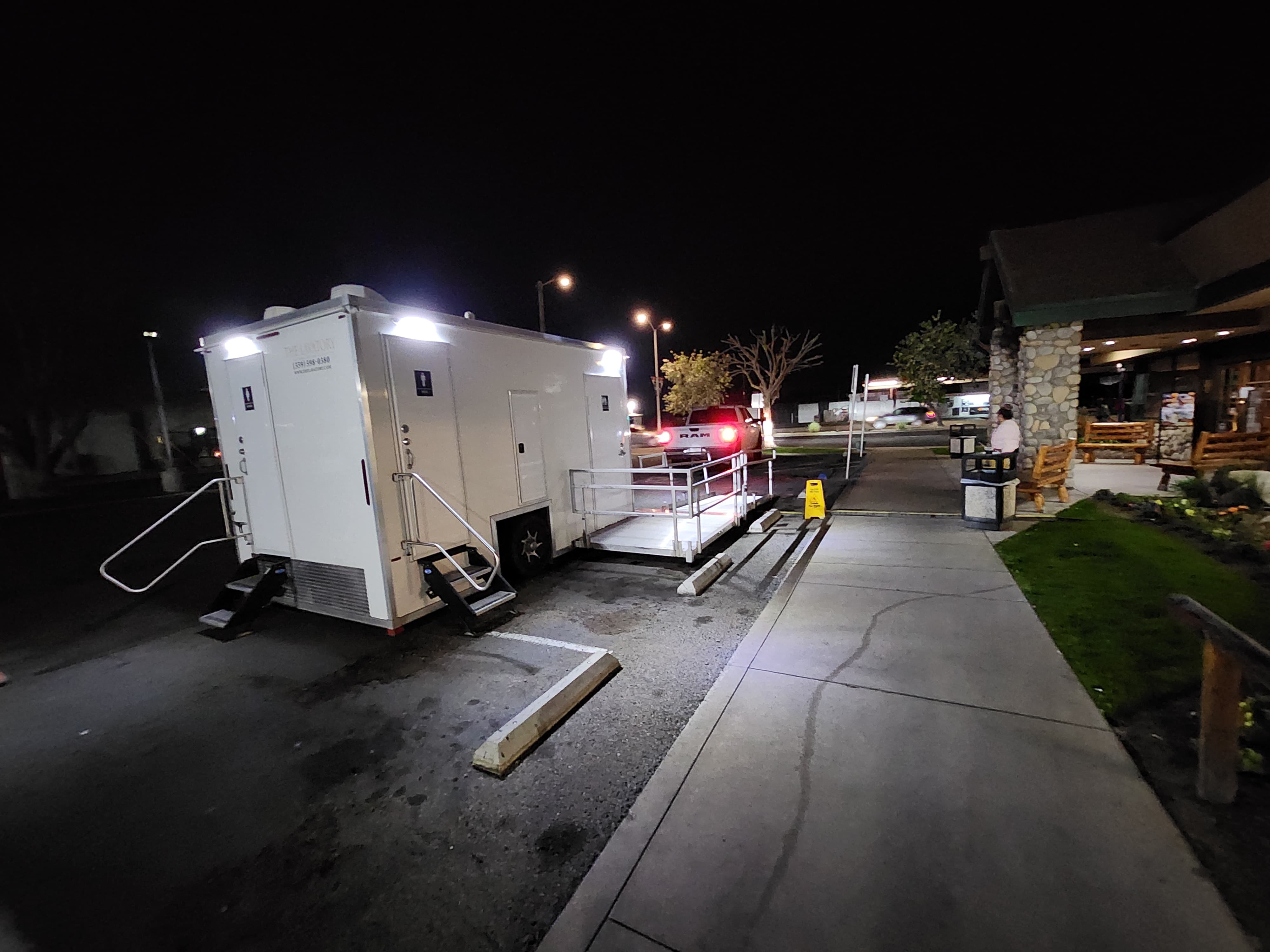 KryoFridge trailer on a night-time emergency cold-storage deployment