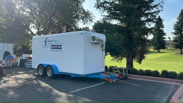 KryoFridge freezer trailer pre-cooled and staged for an Inland Empire delivery
