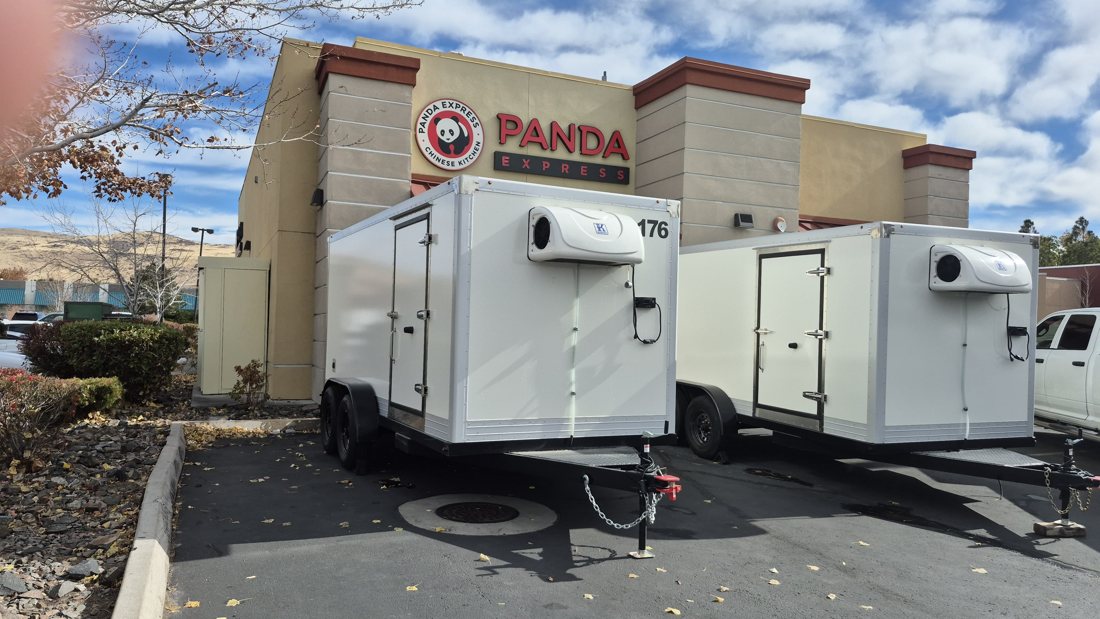 Branded KryoFridge freezer trailers on a local restaurant job in the Inland Empire