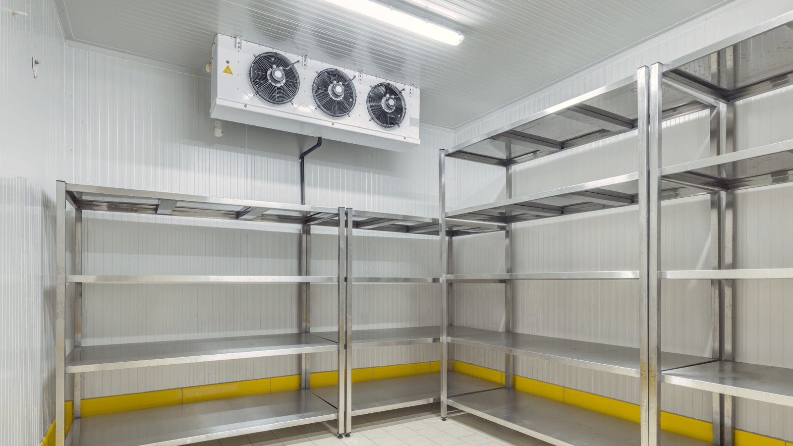Sealed food-safe insulated interior of a KryoFridge walk-in freezer trailer rental