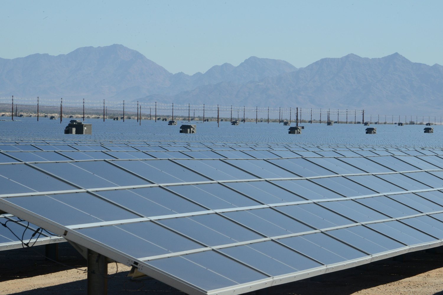 Vast desert solar farm of the kind built across the Antelope Valley near Lancaster, California