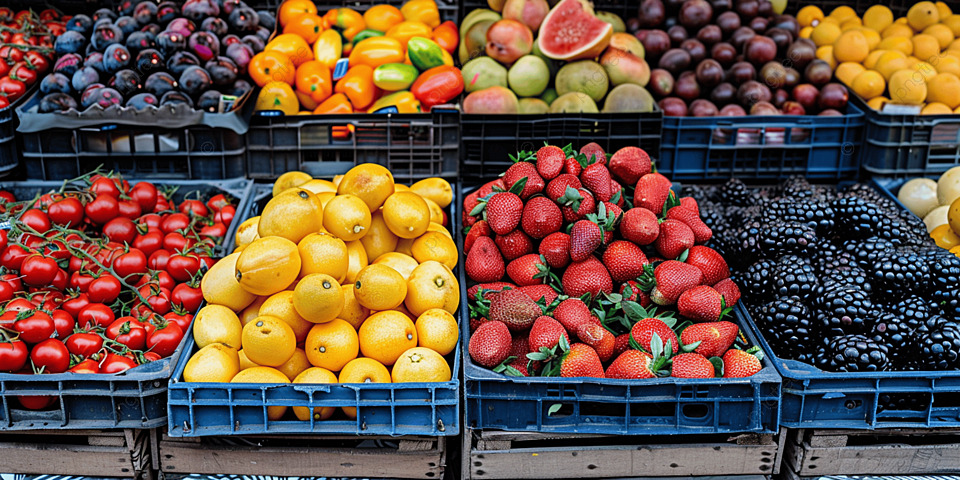 Crates of fresh produce at a Santa Clarita Valley farmers market needing refrigerated trailer cold storage