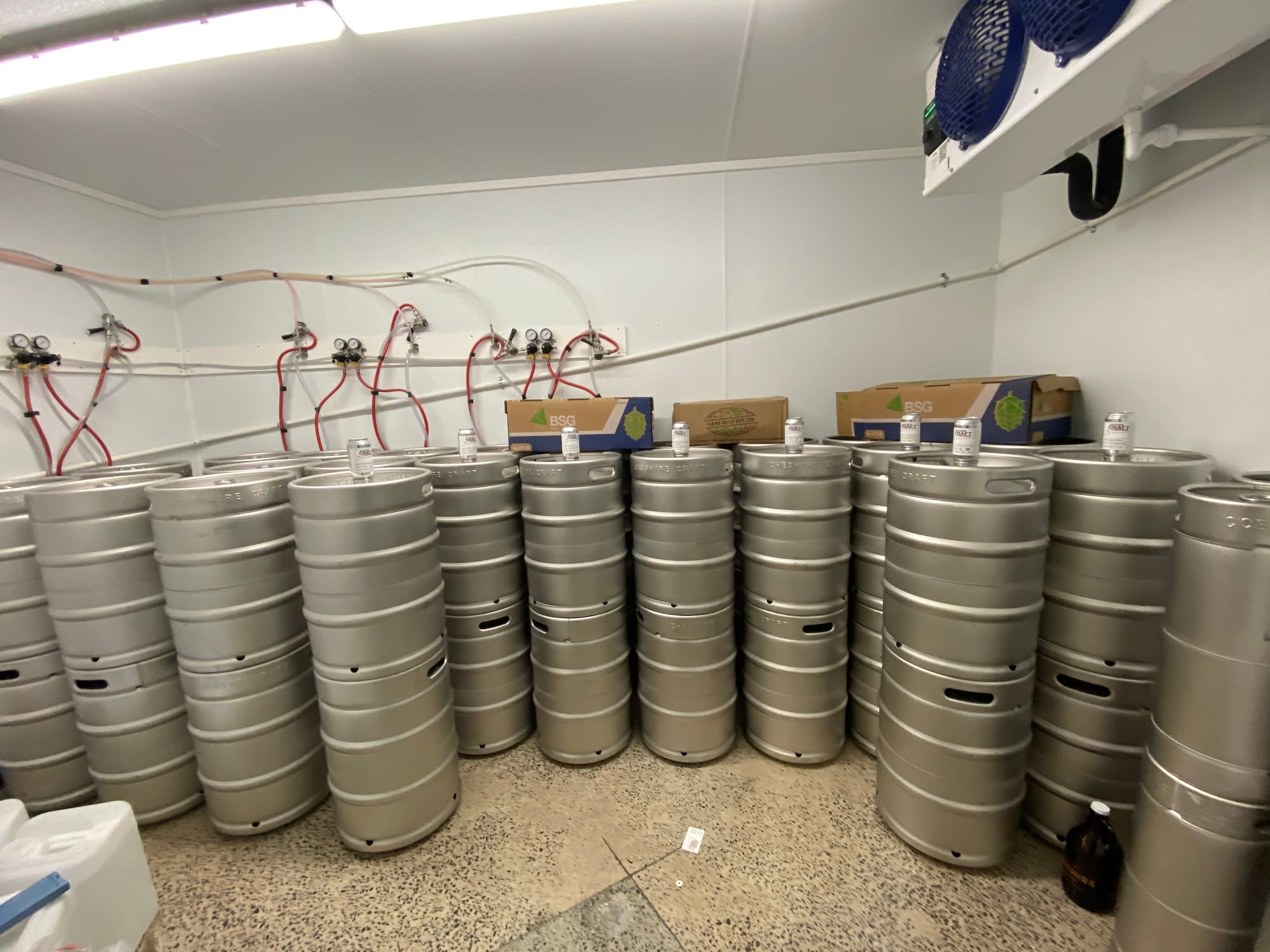 Kegs and beverage stock held cold inside a Santa Clarita mobile cold storage trailer rental