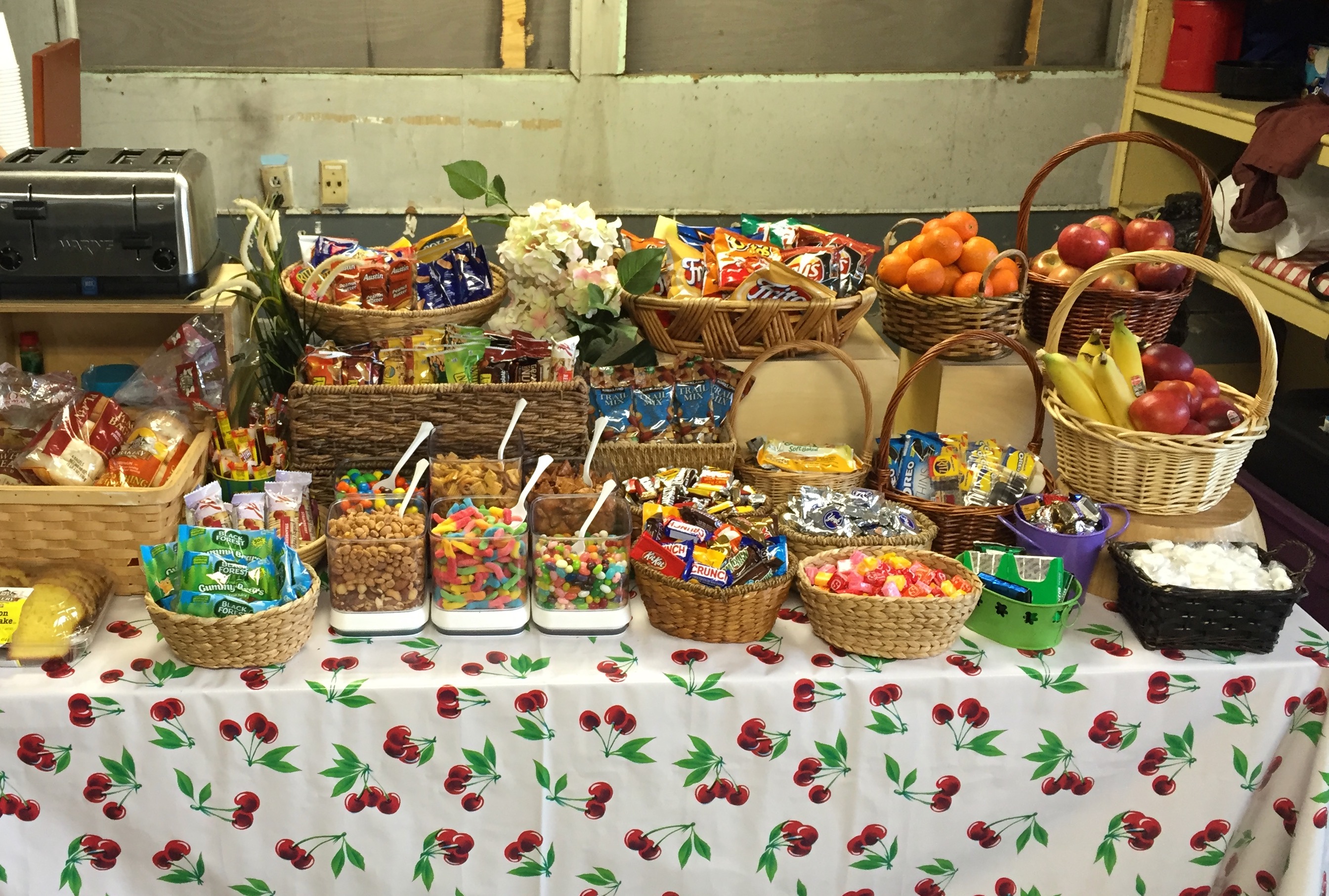 Craft services spread at a Santa Clarita production location supported by a refrigerated trailer rental