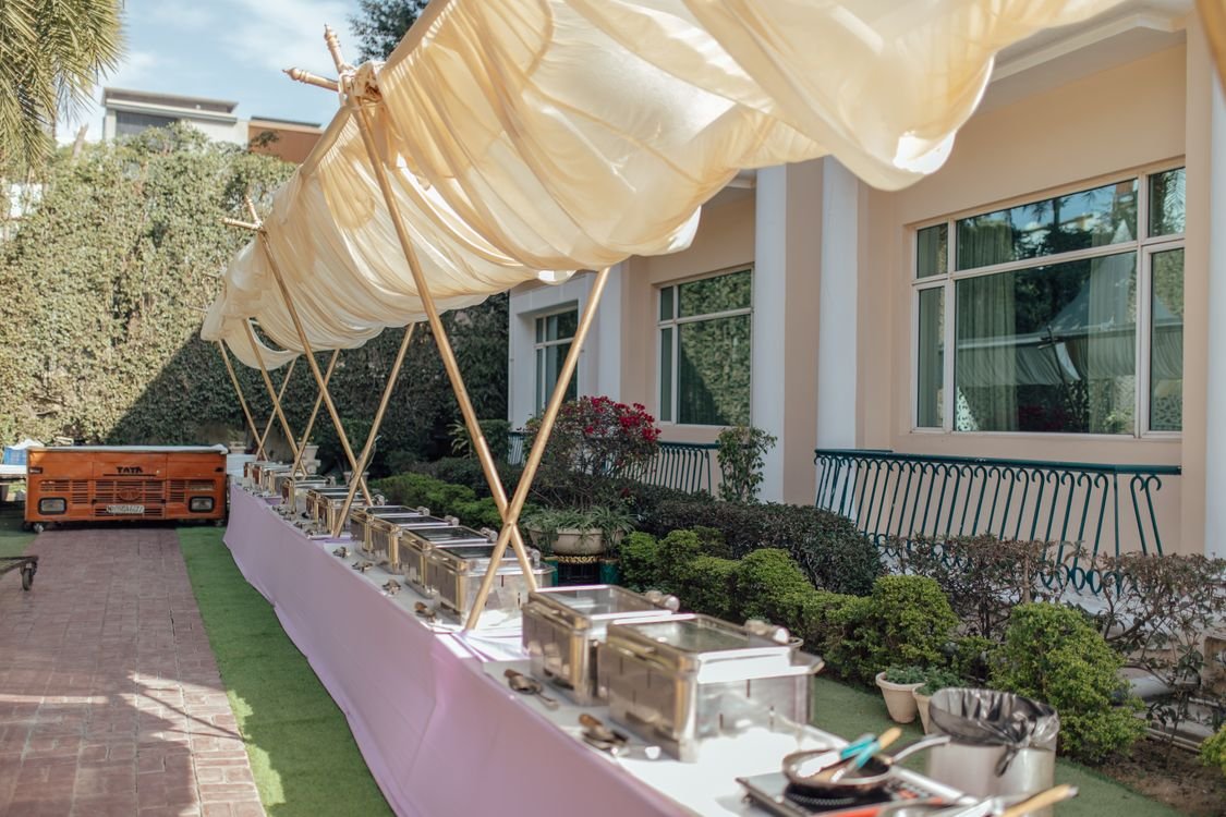 Outdoor catering setup with chafing dishes that needs on-site refrigeration near Sunnyvale, California