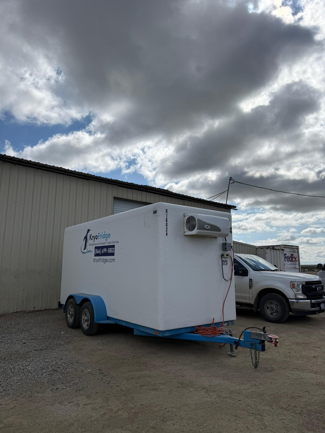 KryoFridge-branded freezer trailer being delivered, the same fleet that serves national restaurant brands and Sunnyvale food operations