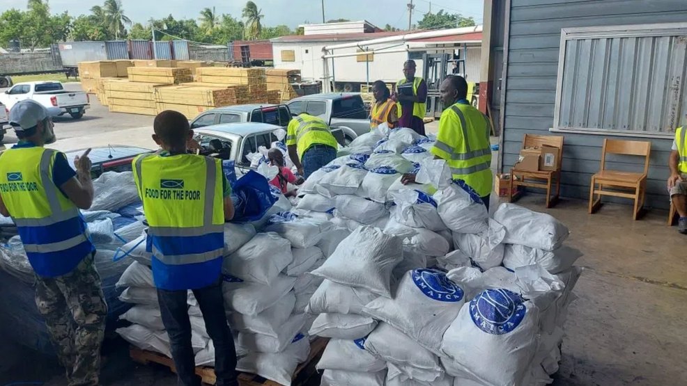 Disaster-relief base camp where crews stage emergency food and supplies that depend on a working cold chain