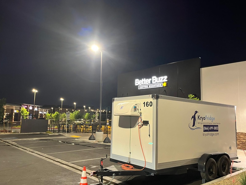 KryoFridge trailer on a night-time emergency cold storage deployment