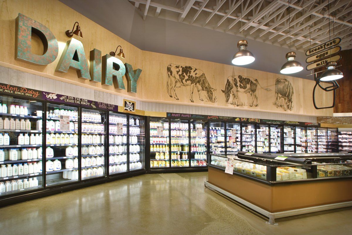 Refrigerated dairy aisle in a grocery store representing backup refrigeration needs