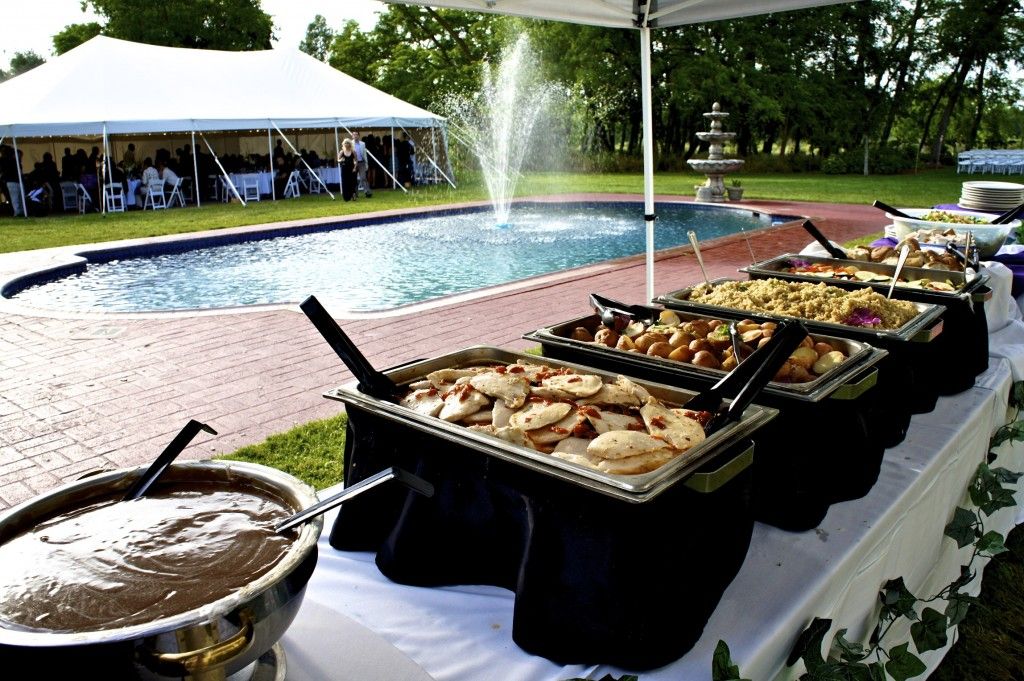 Outdoor wedding catering buffet that requires on-site refrigeration in the Corona area