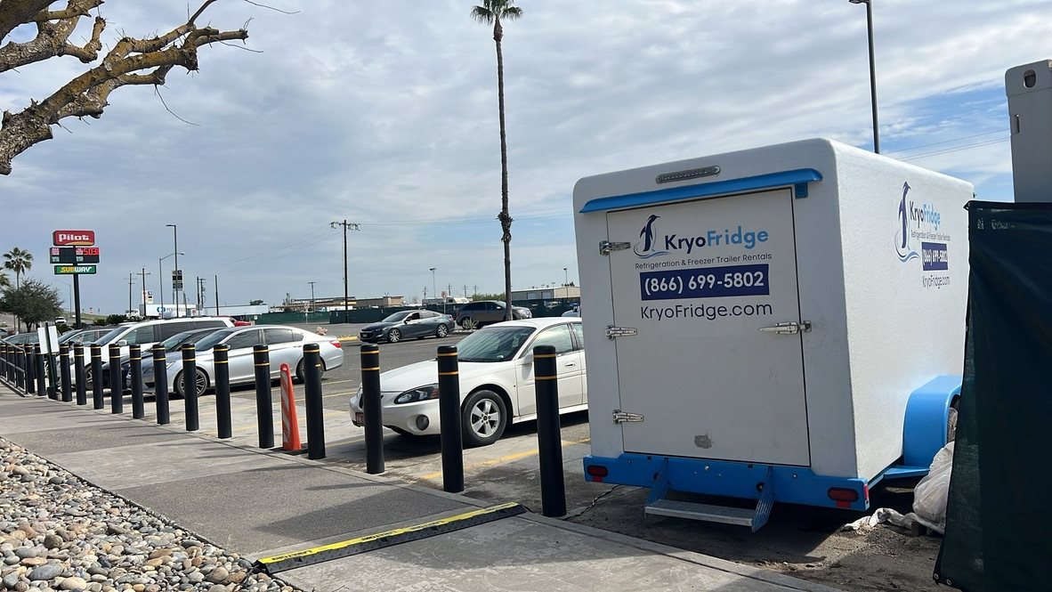 KryoFridge freezer and refrigeration trailer staged near the Oceanside harbor for same-day North County San Diego cold storage