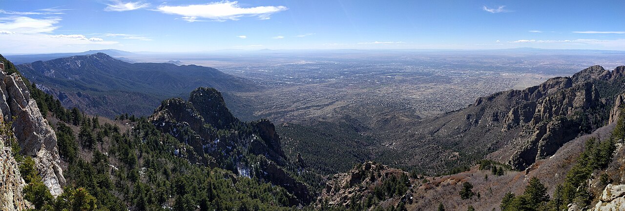 View from the Sandia Crest over the sun-baked Albuquerque valley where high-desert heat strains refrigeration