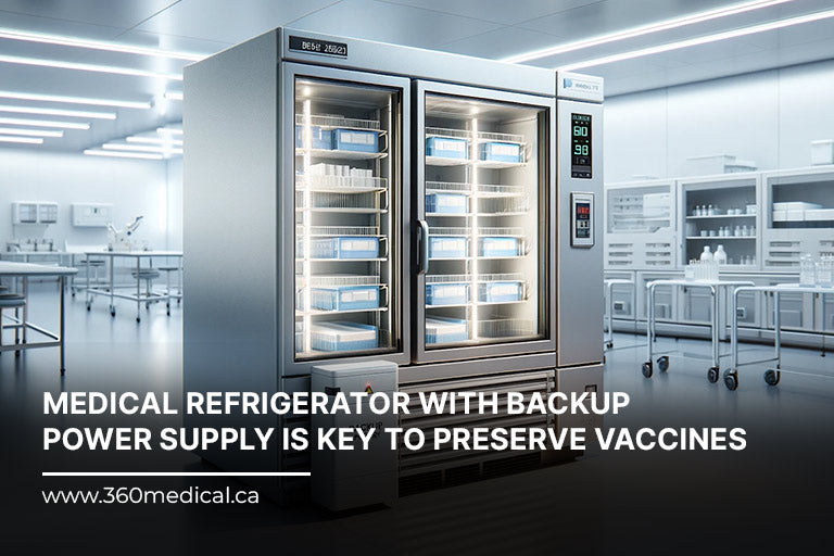 Pharmacist organizing vaccine vials inside a temperature-controlled pharmaceutical refrigerator