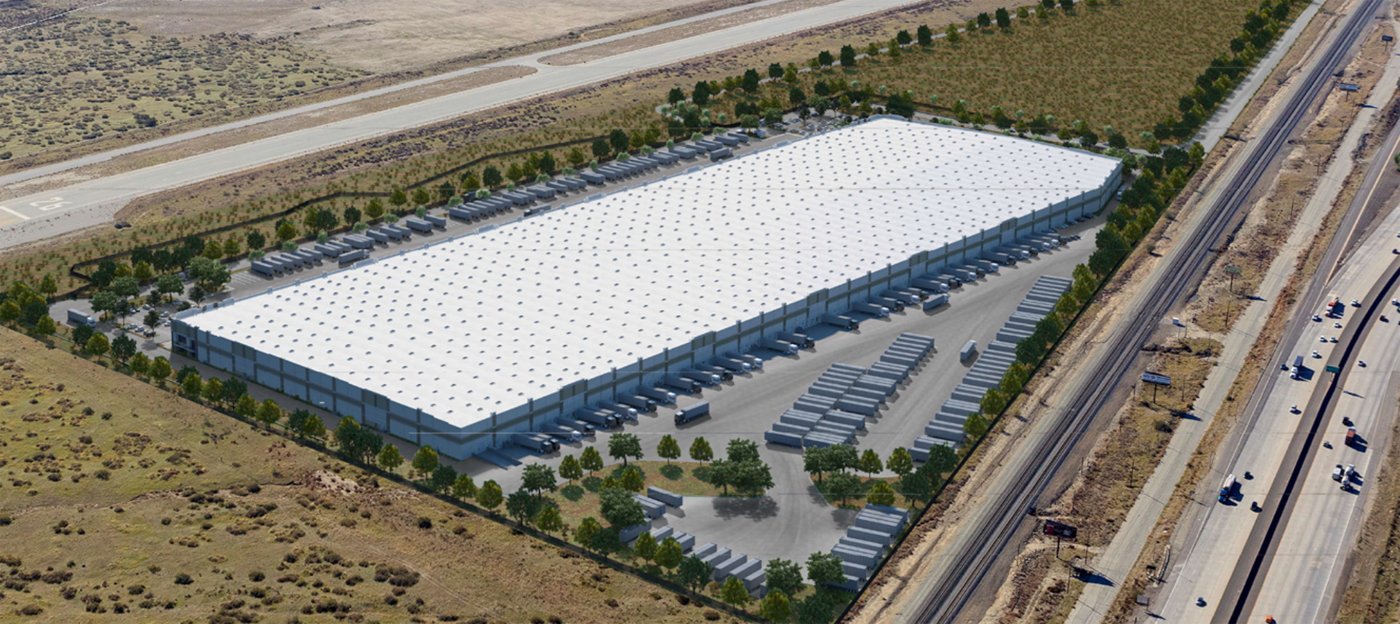 Large Santa Ana area distribution warehouse where a refrigerated trailer adds surge cold storage capacity