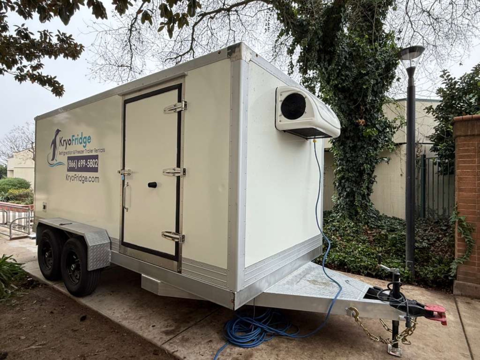 KryoFridge 16' Freezer Trailer on an industrial yard