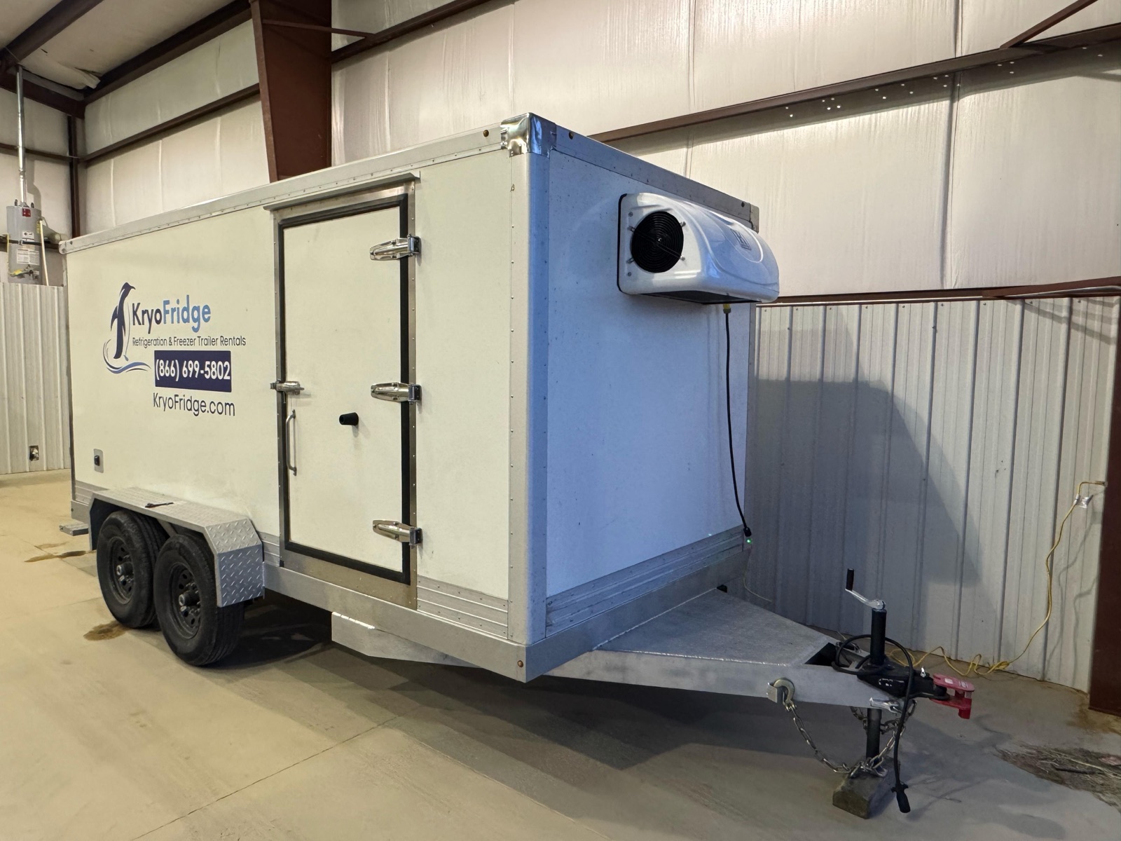 KryoFridge 16' Freezer Trailer on an industrial yard