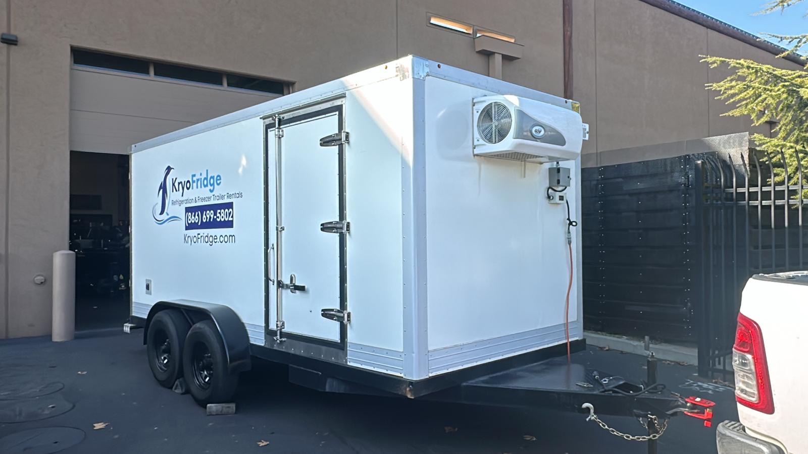 KryoFridge 16' Freezer Trailer on an industrial yard