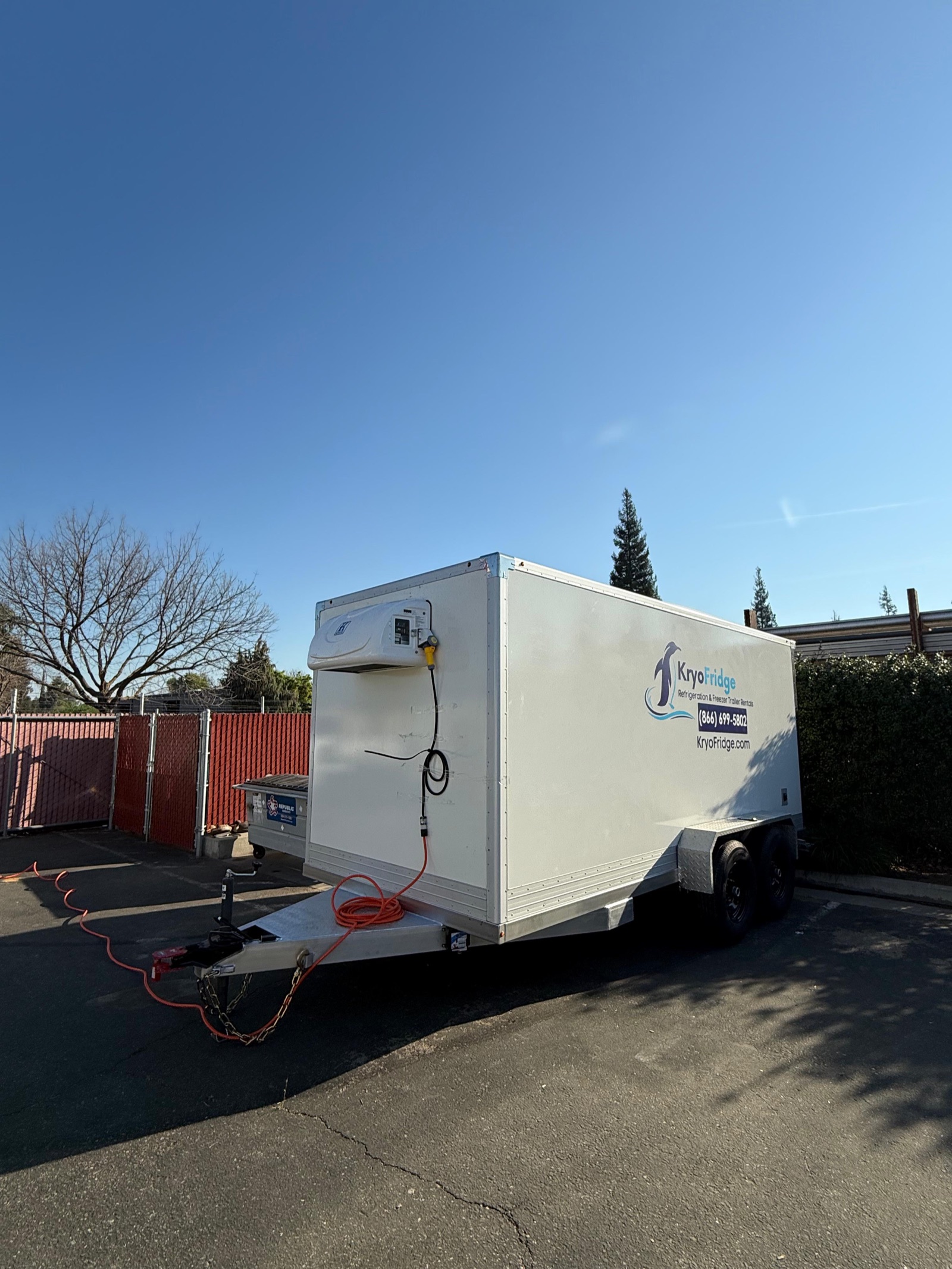 KryoFridge 16' Freezer Trailer on an industrial yard