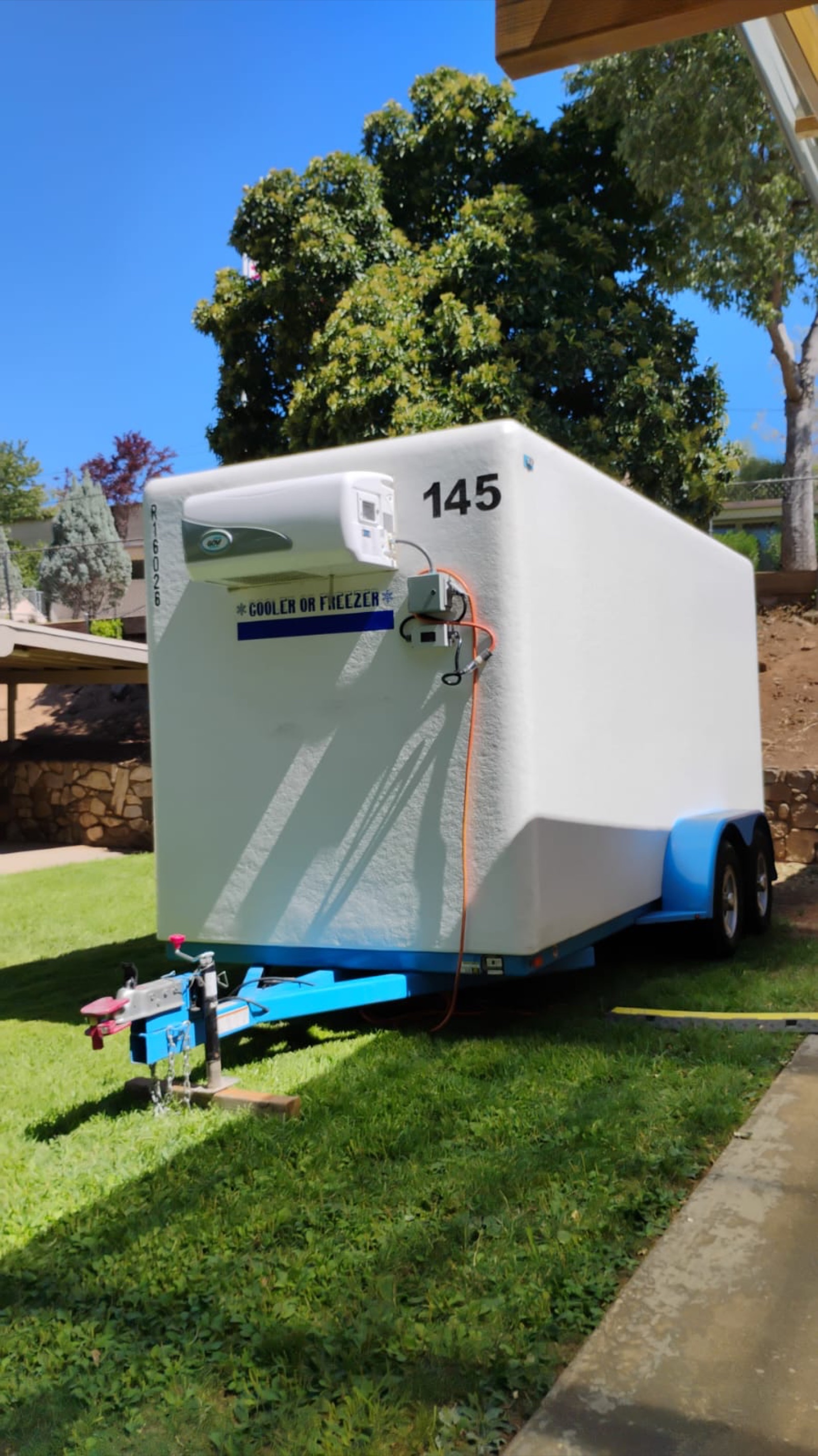 KryoFridge 8' Freezer Trailer delivered to a residential property