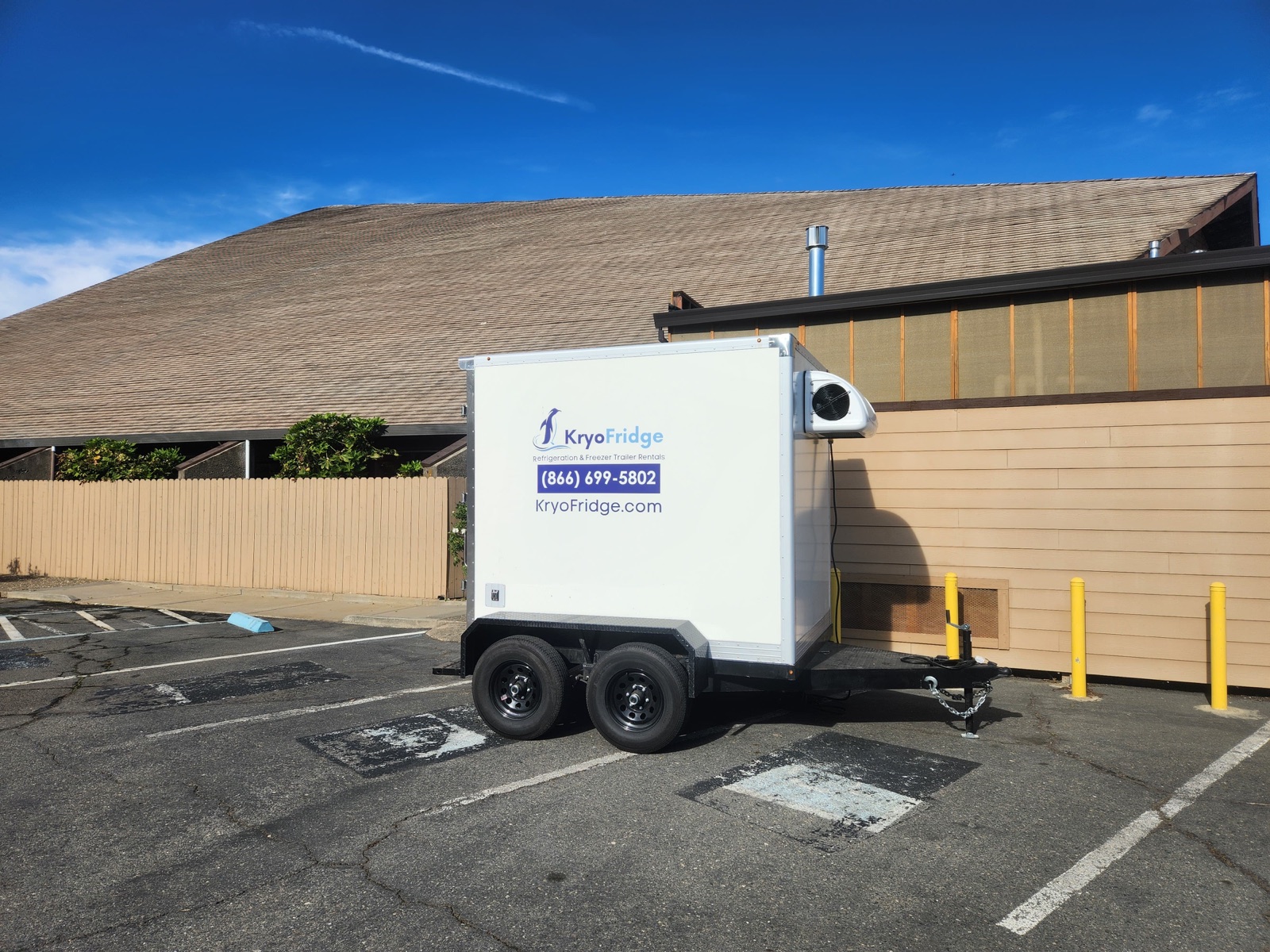 KryoFridge 8' Freezer Trailer on an industrial yard
