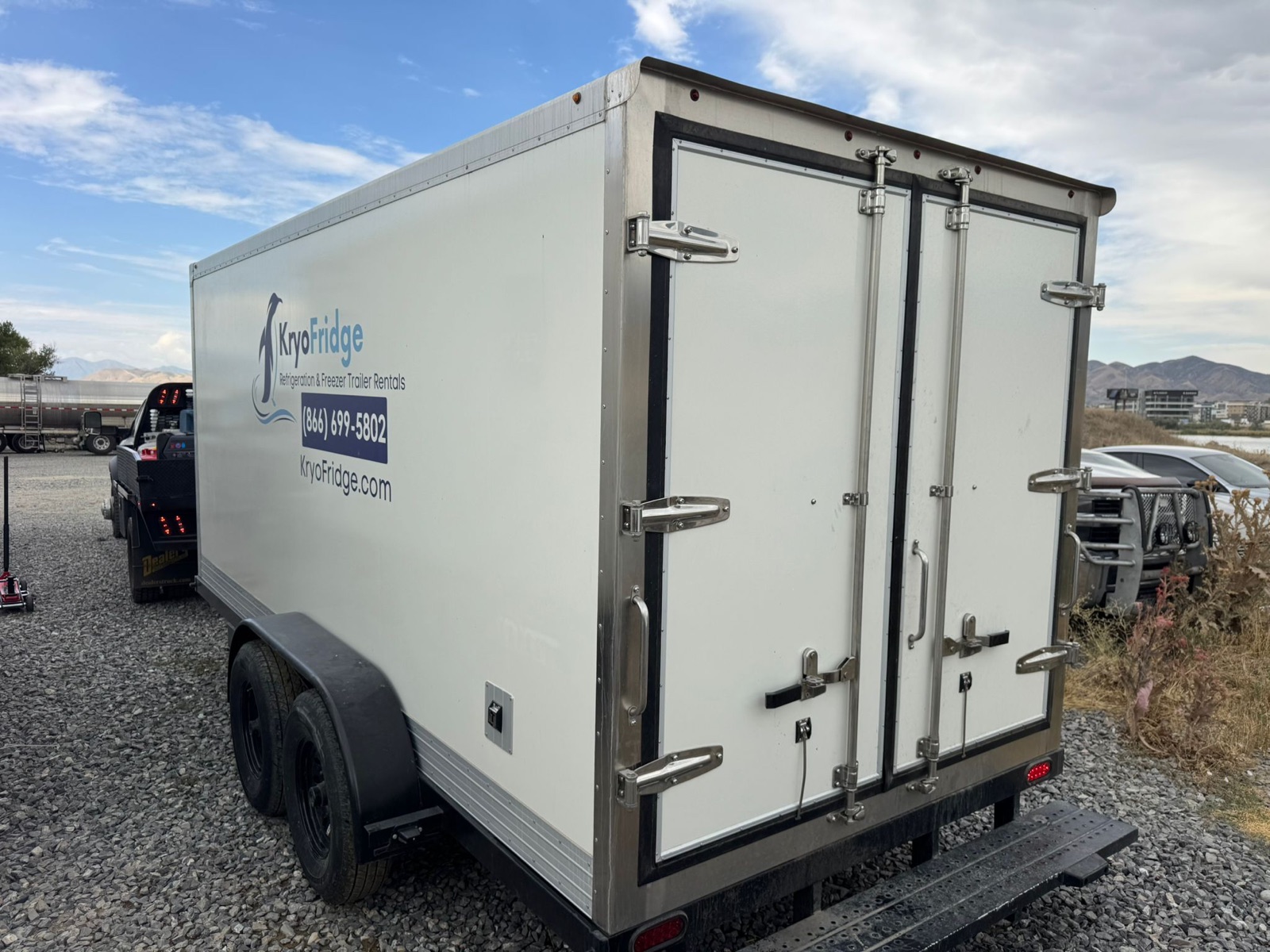 KryoFridge 8' Freezer Trailer on an industrial yard