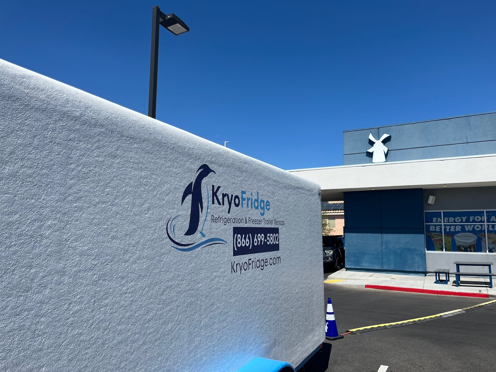 KryoFridge Refrigeration Trailer set up for an outdoor event