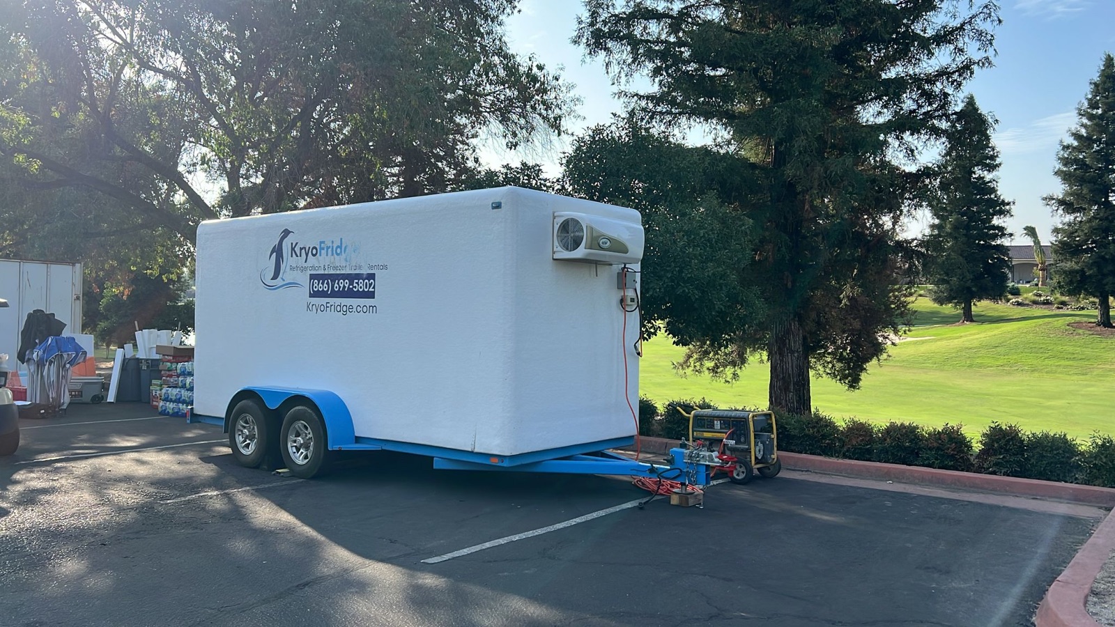 KryoFridge Refrigeration Trailer set up for an outdoor event