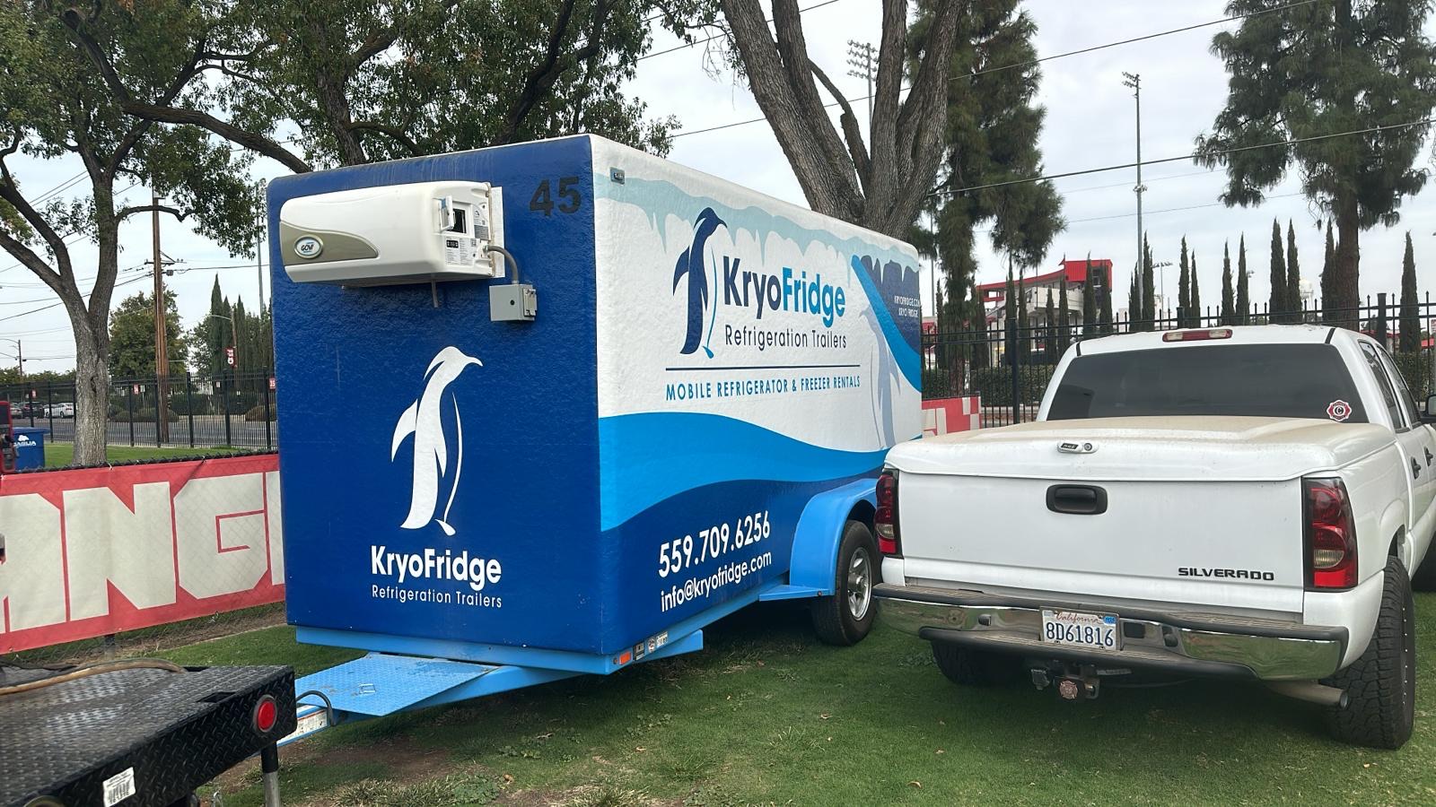 KryoFridge Refrigeration Trailer set up for an outdoor event
