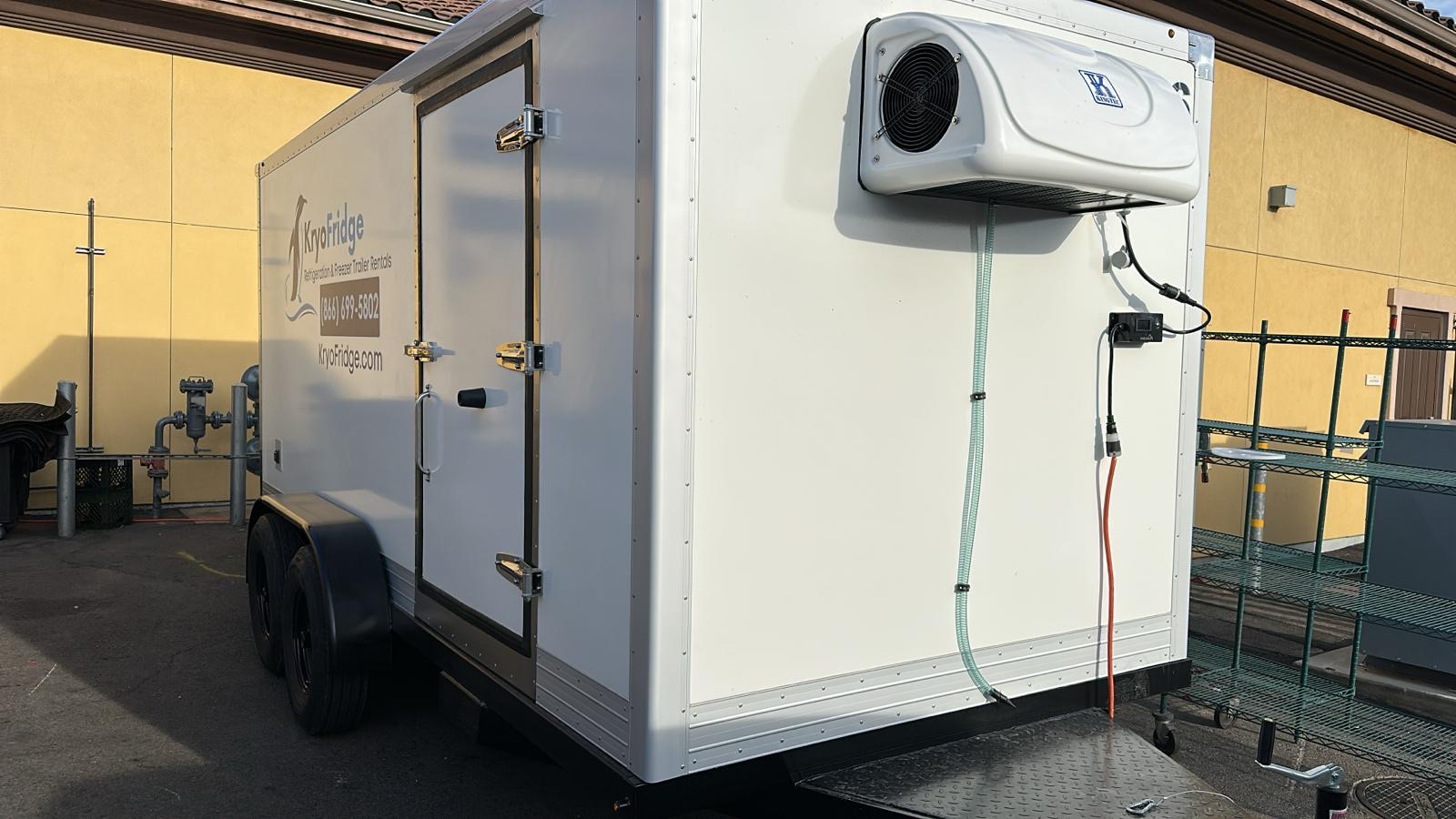 KryoFridge Refrigeration Trailer parked at a restaurant back lot
