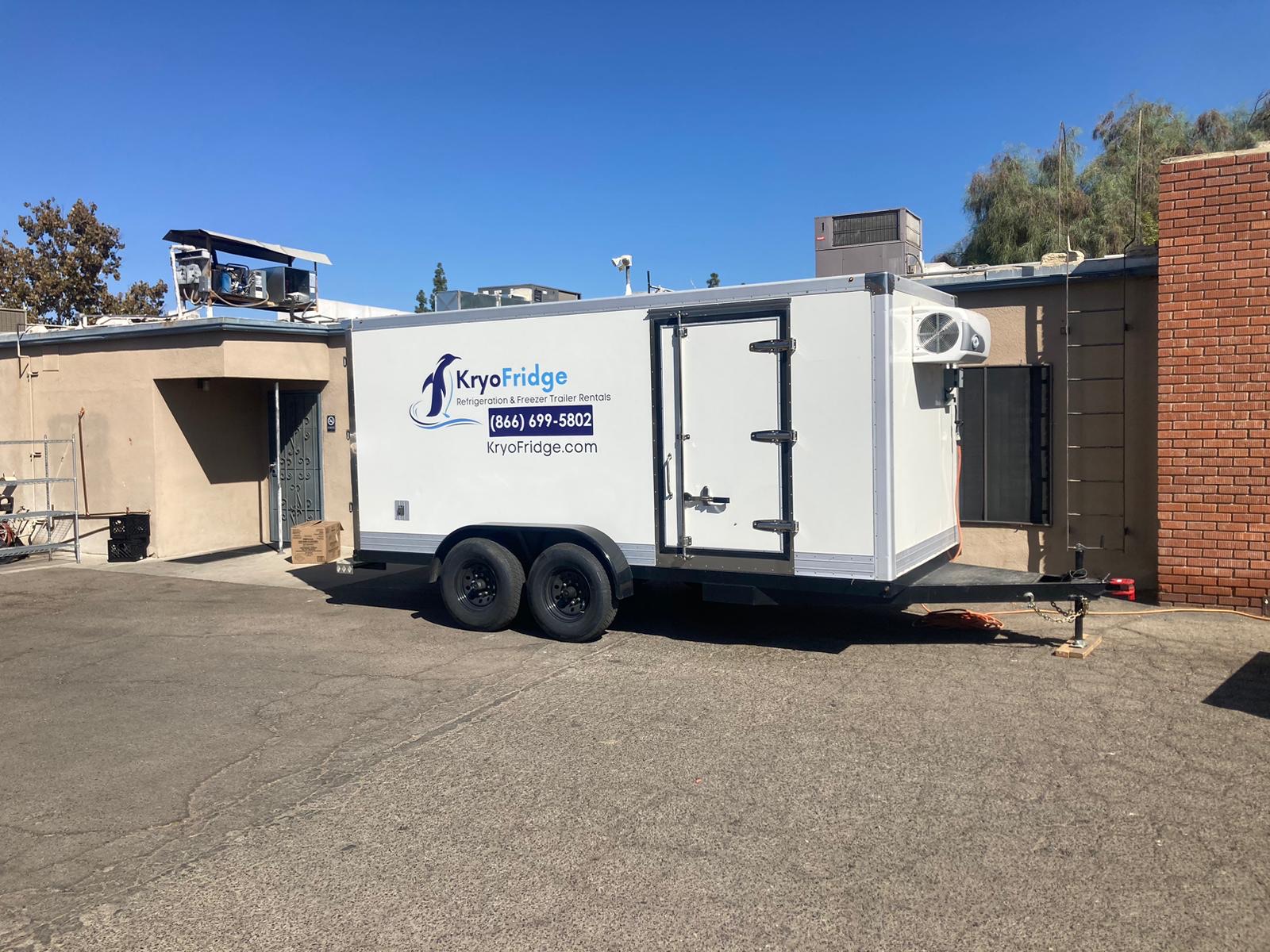 KryoFridge Refrigeration Trailer on an industrial yard
