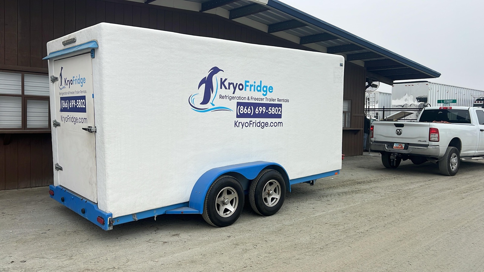 KryoFridge Refrigeration Trailer on an industrial yard