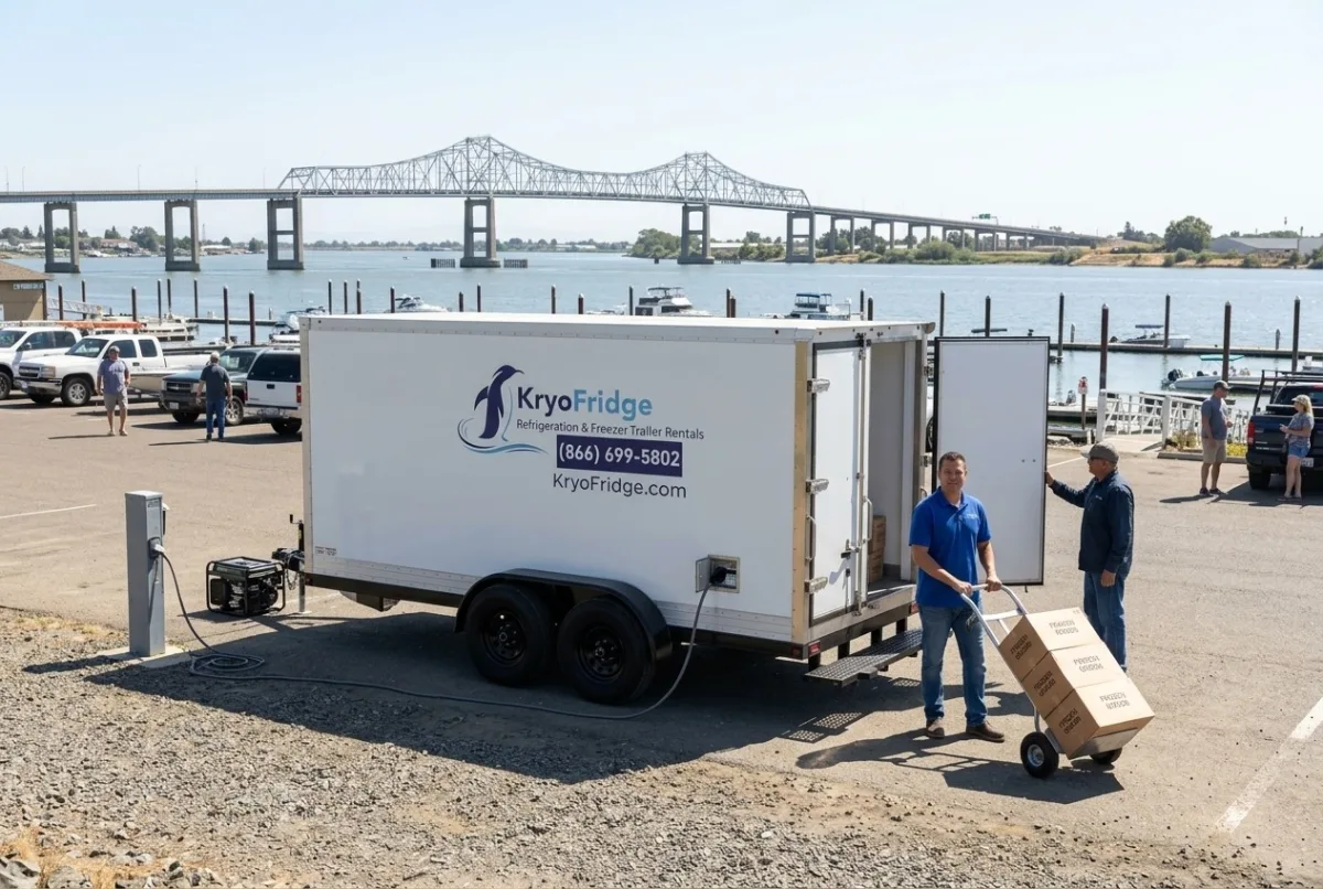 KryoFridge freezer trailer, freshly serviced and waiting on the yard in Antioch, California