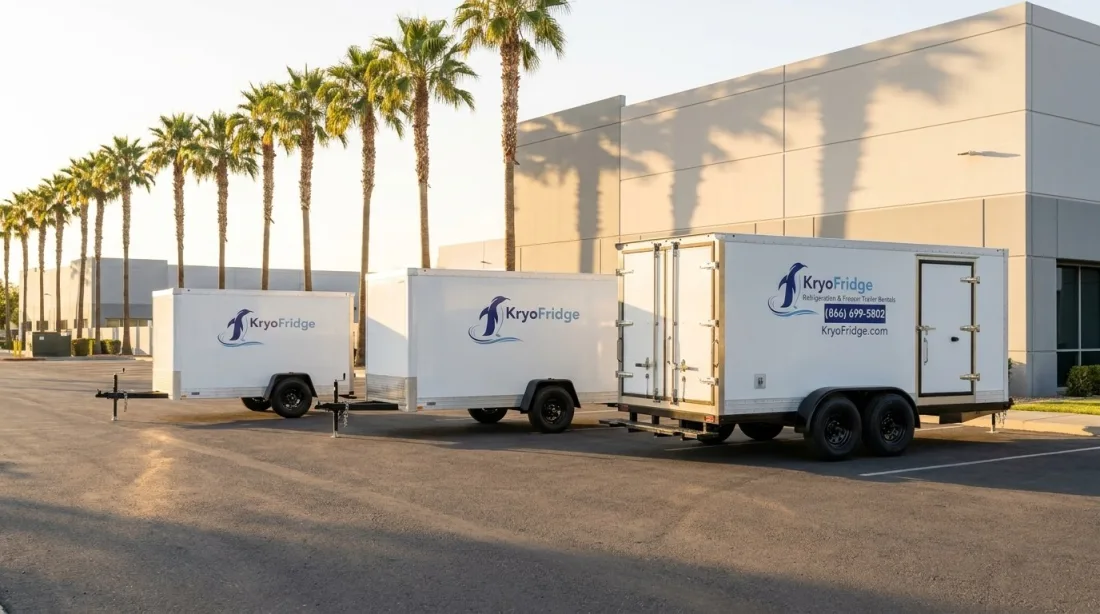 A road-ready rental refrigerated trailer from the KryoFridge fleet serving Honolulu