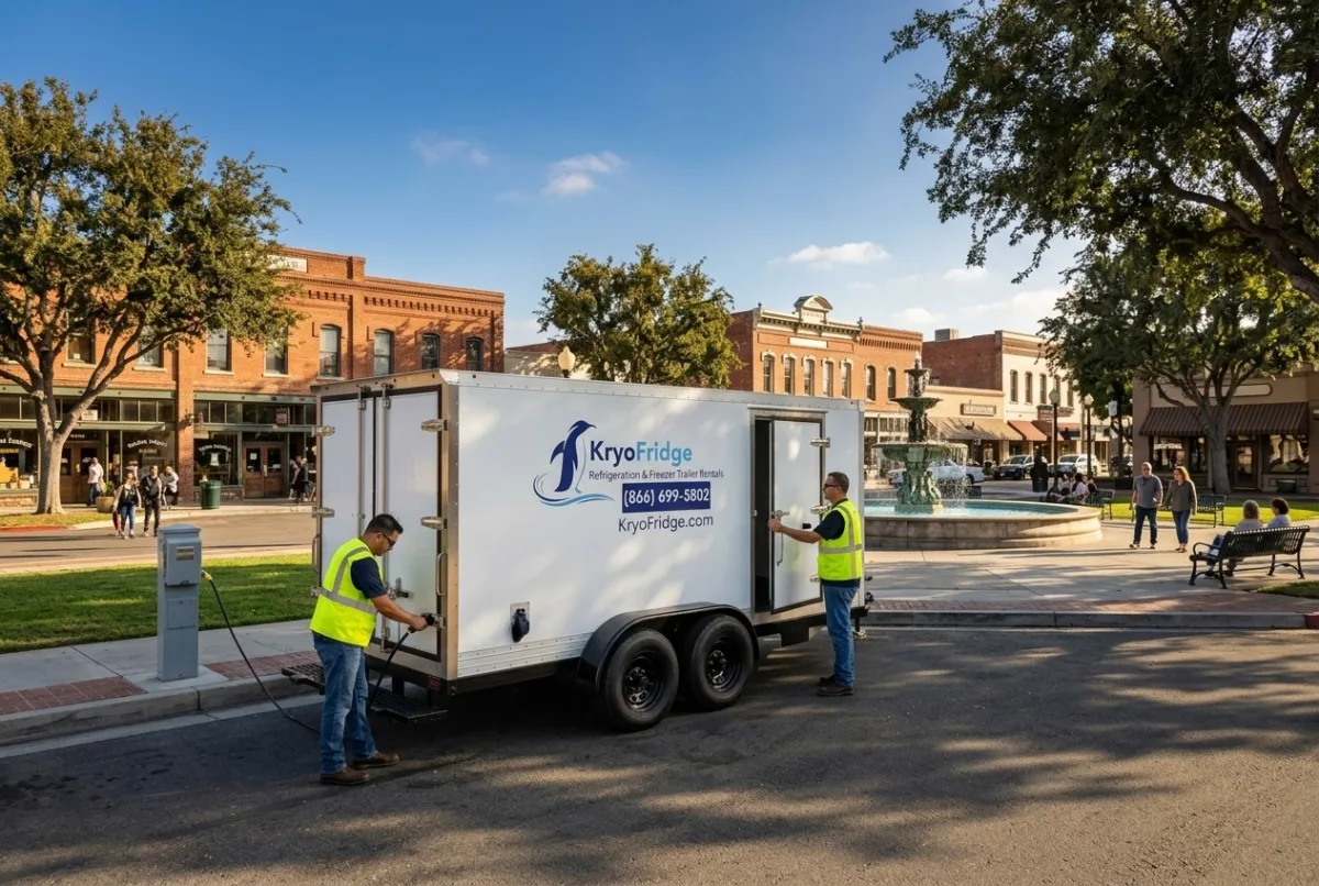 KryoFridge portable refrigeration unit, plugged-in and waiting on the yard in Orange, California