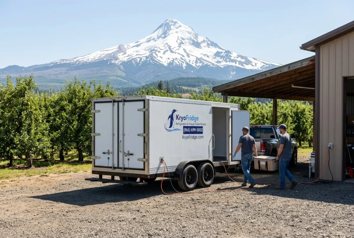 KryoFridge portable refrigeration unit, pre-cooled and waiting on the yard in Oregon, Oregon
