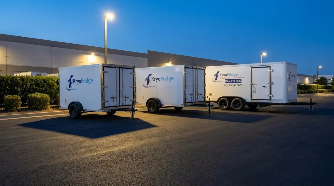 A plugged-in rental portable refrigeration unit from the KryoFridge fleet serving Portland