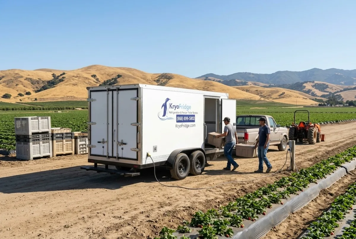 KryoFridge refrigeration trailer, freshly serviced and waiting on the yard in Santa Maria, California