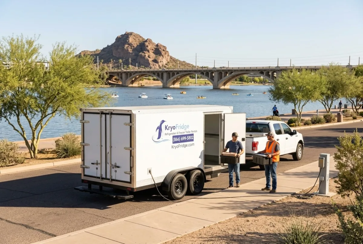Freshly serviced KryoFridge portable refrigeration unit parked and waiting ahead of a drop in Tempe, Arizona