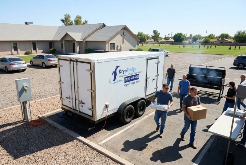 A staged KryoFridge portable refrigeration unit supporting Food relief and community distributions in Honolulu