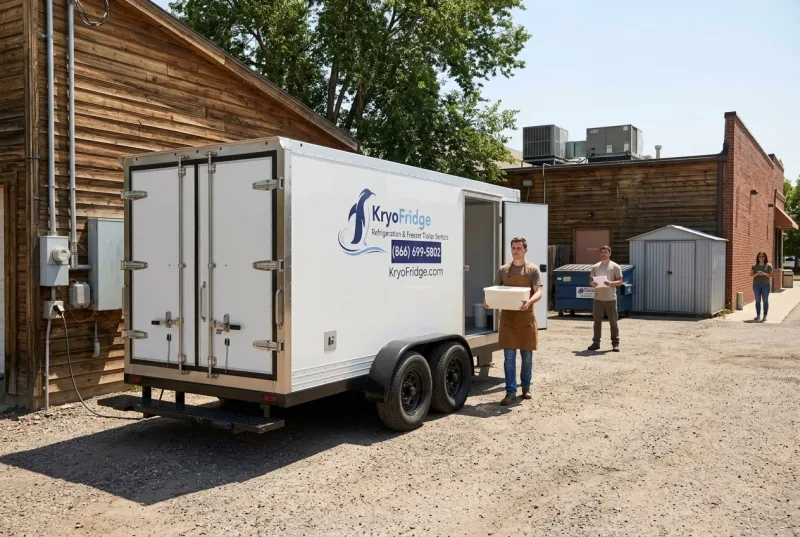 A white KryoFridge cold chain trailer supporting Ice cream, frozen dessert and cold beverage in Norwalk