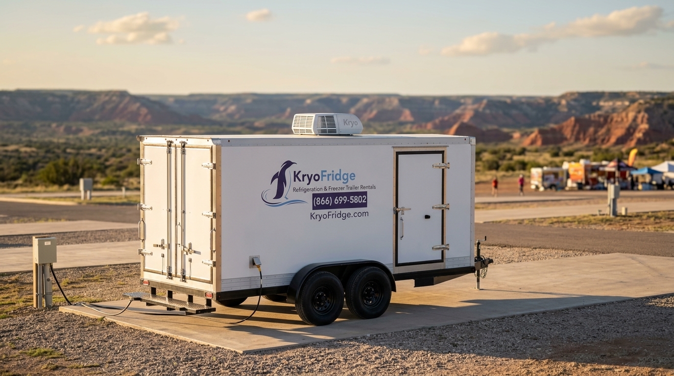 Side view of a spotless KryoFridge cold storage trailer bound for a job in Amarillo, Texas