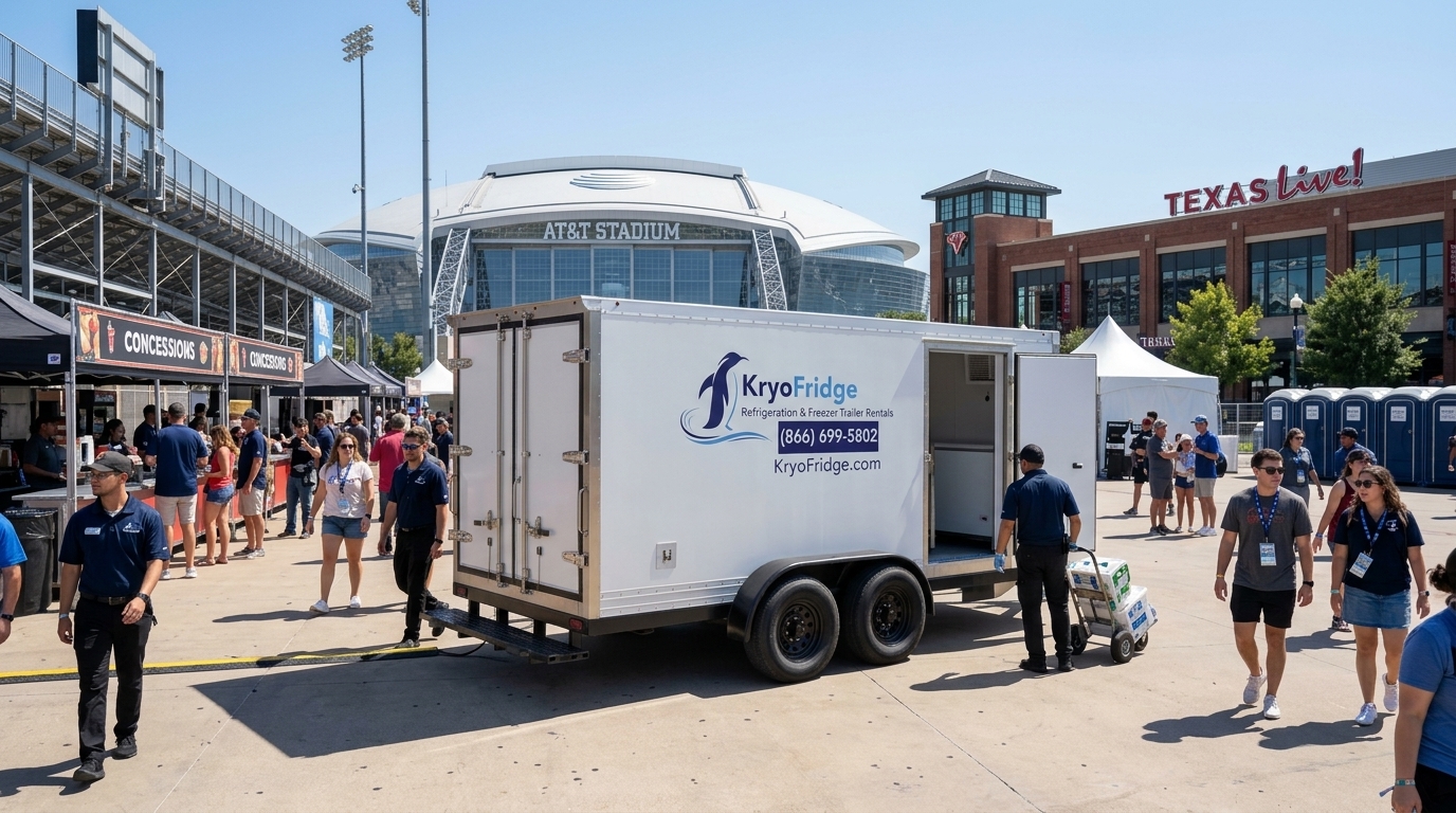 KryoFridge cold chain trailer, white and waiting on the yard in Arlington, Texas