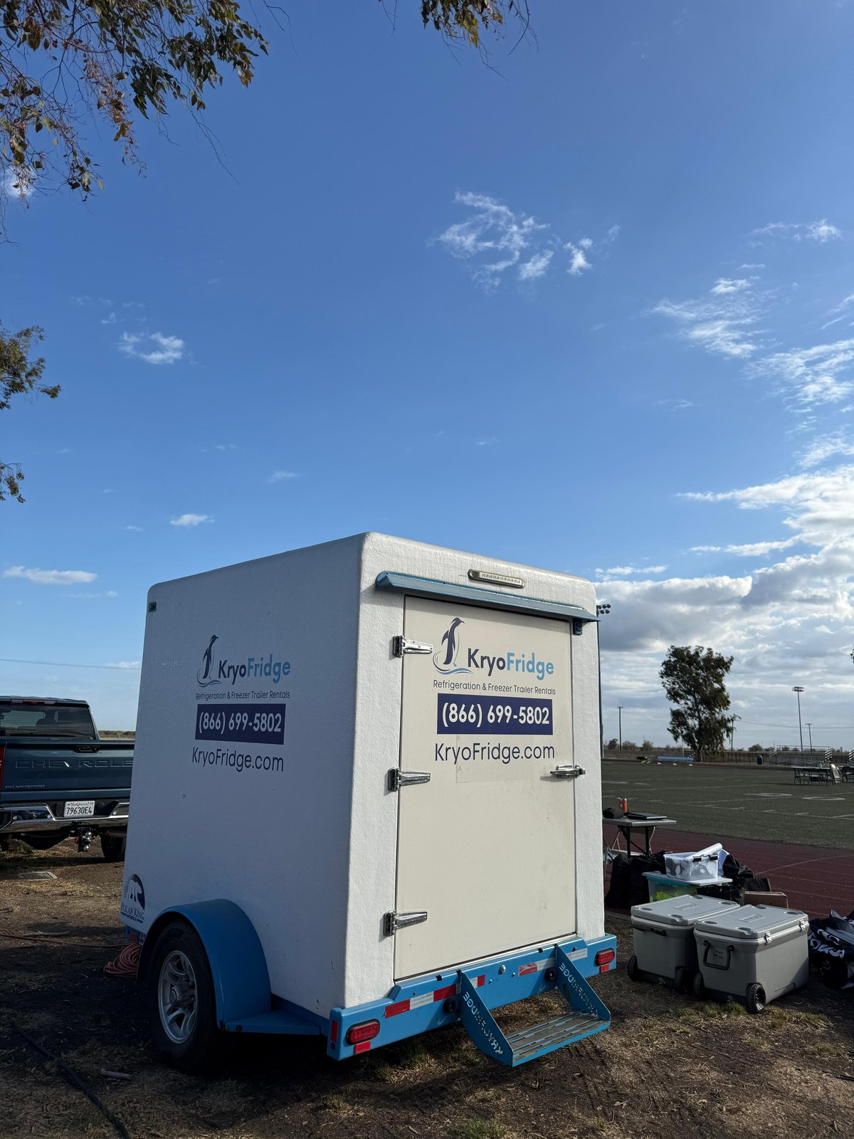 A rented refrigerated trailer set up for Food distribution overflow near Industry around West Covina