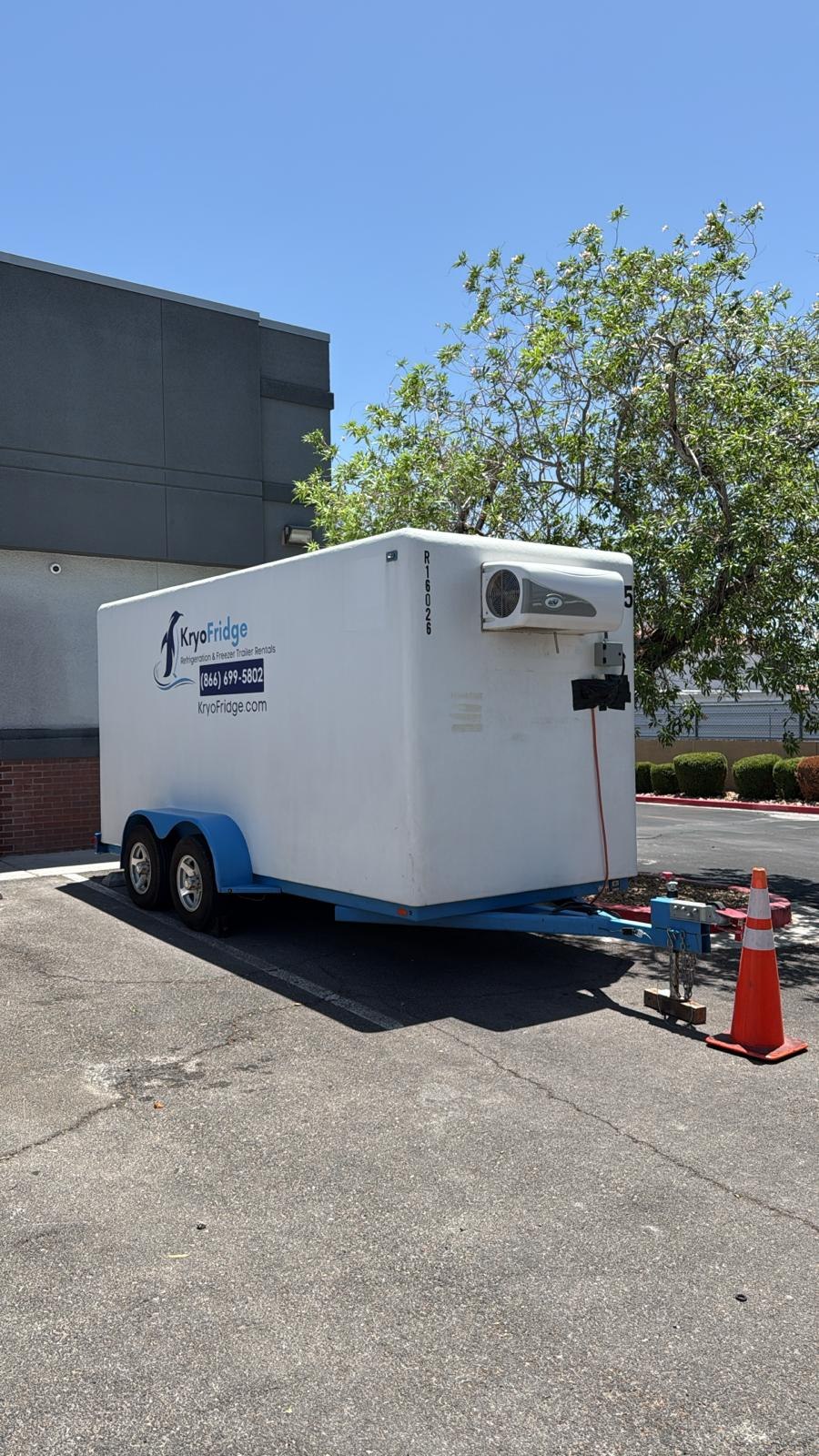 A road-ready rental mobile cold storage unit from the KryoFridge fleet serving Mesquite